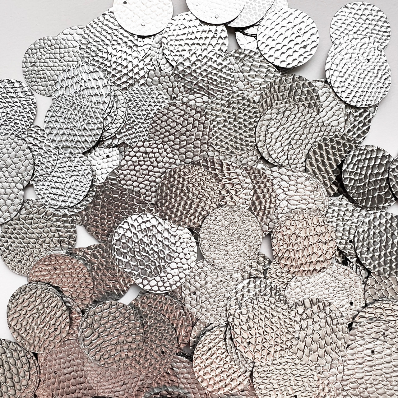 20mm Sequins Top Hole Silver Nugget Lizard Snakeskin Texture Metallic