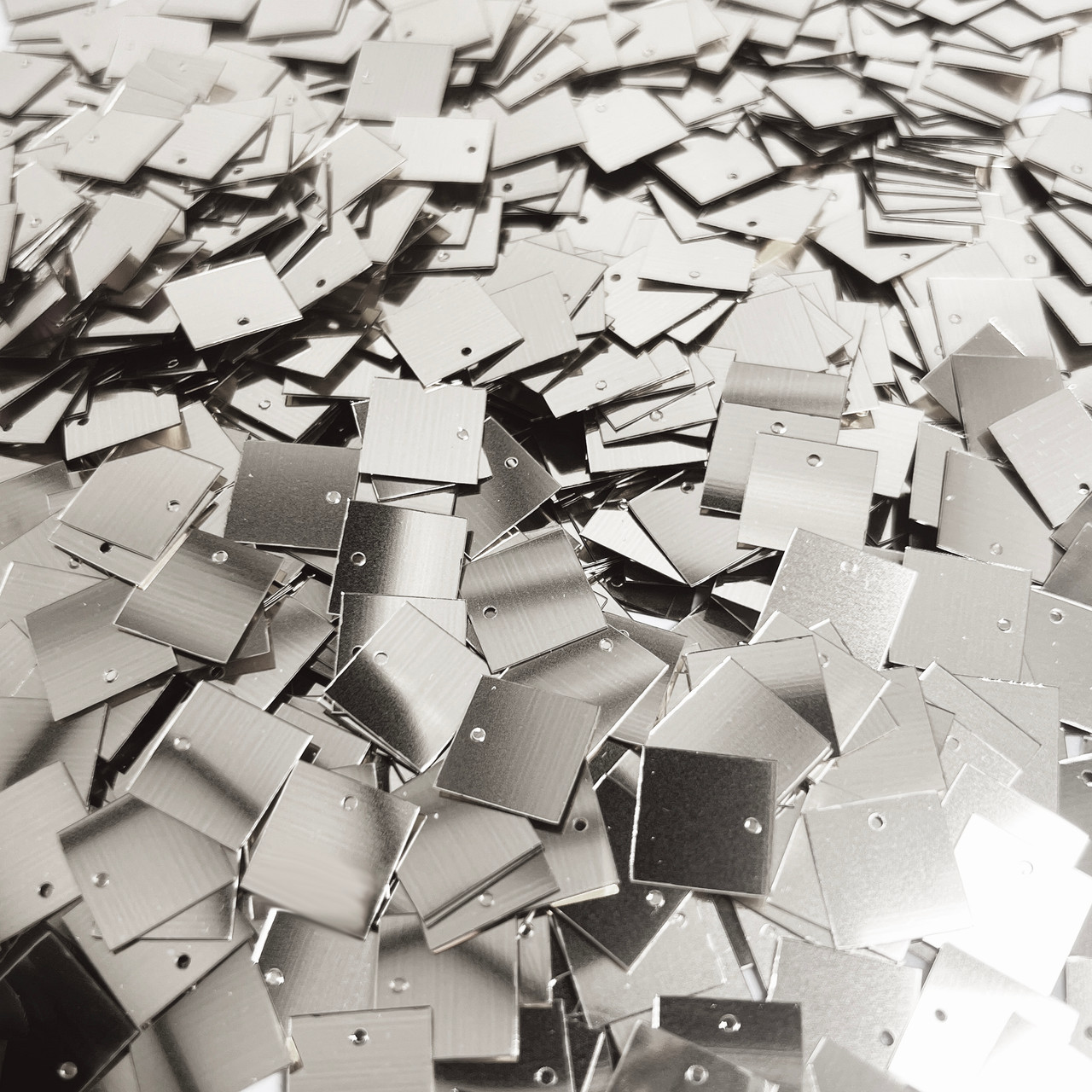 12mm Square Sequins Top Hole Silver Metallic Shiny