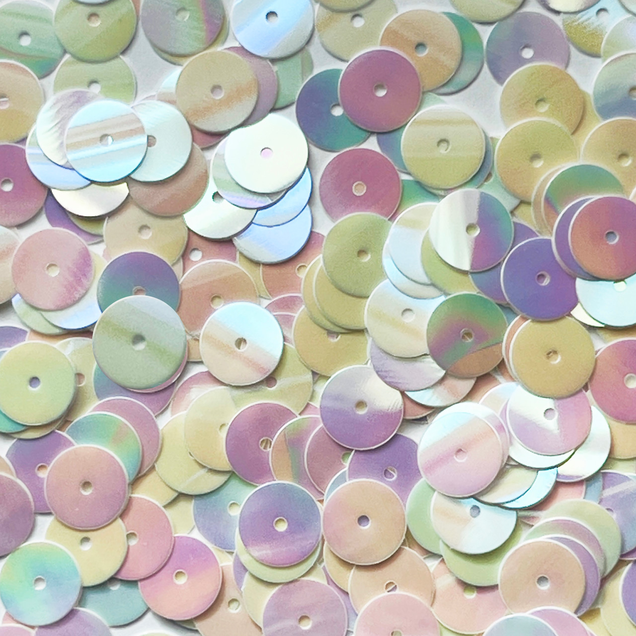 10mm Sequins White Rainbow Iris Shiny Opaque