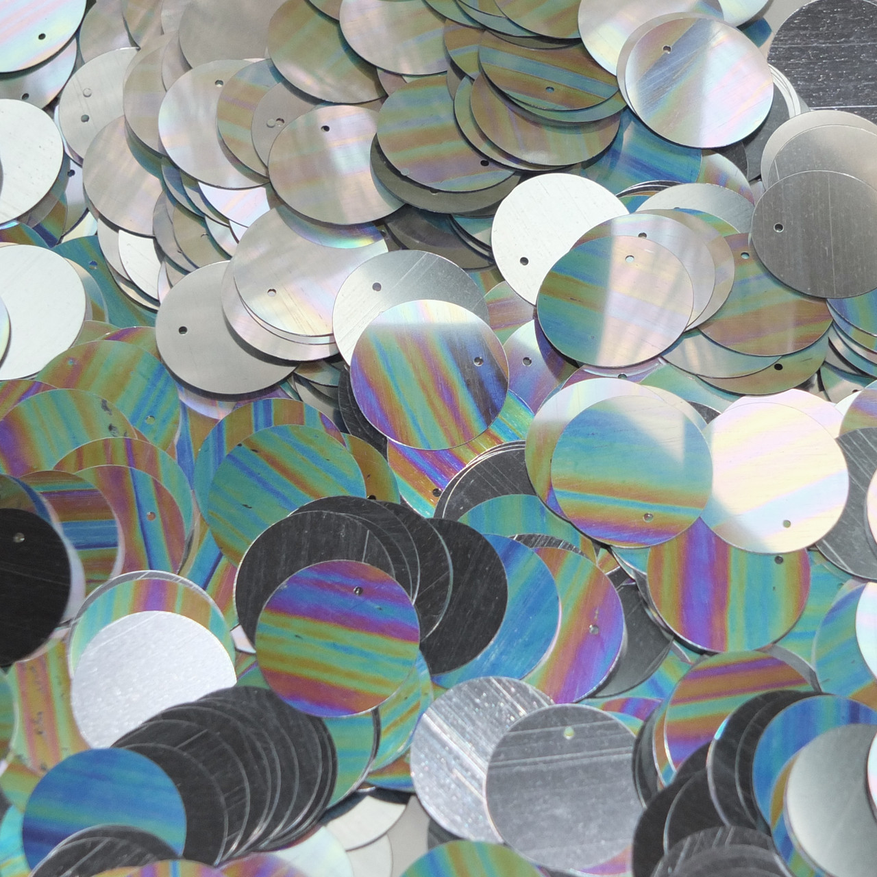20mm Top Hole Sequins Silver Metallic Iris Vintage Painted Effect