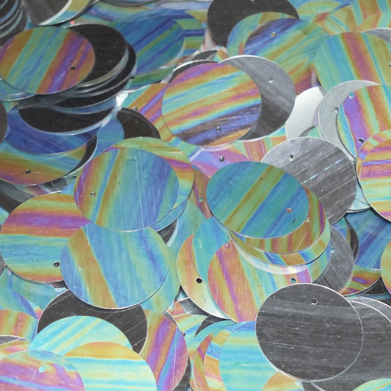 30mm Top Hole Sequins Silver Metallic Iris Vintage Painted Effect