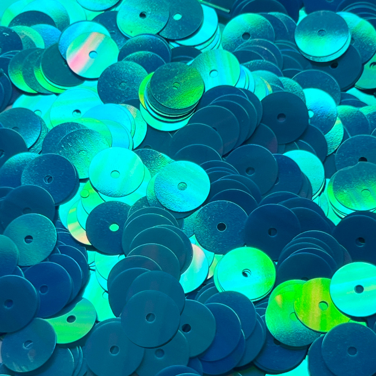 10mm Flat Sequins Aqua Blue Rainbow Iris Matte Duo Made in USA