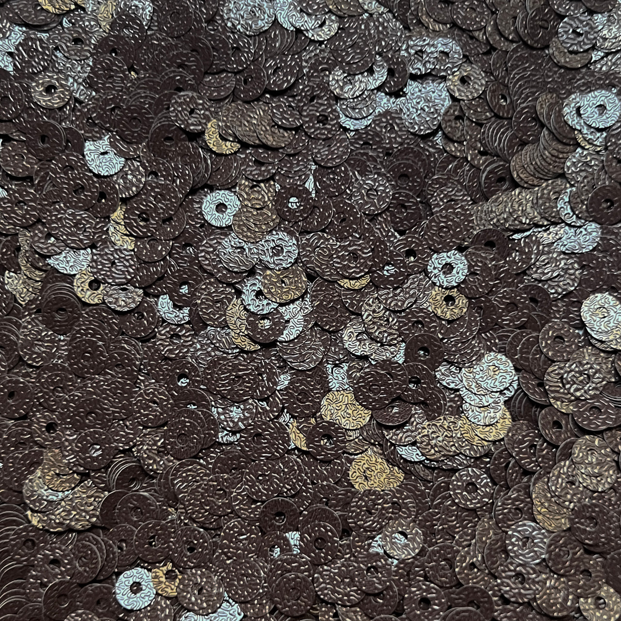 5mm Flat Sequins Chocolate Brown Opaque Embossed Texture Made in USA