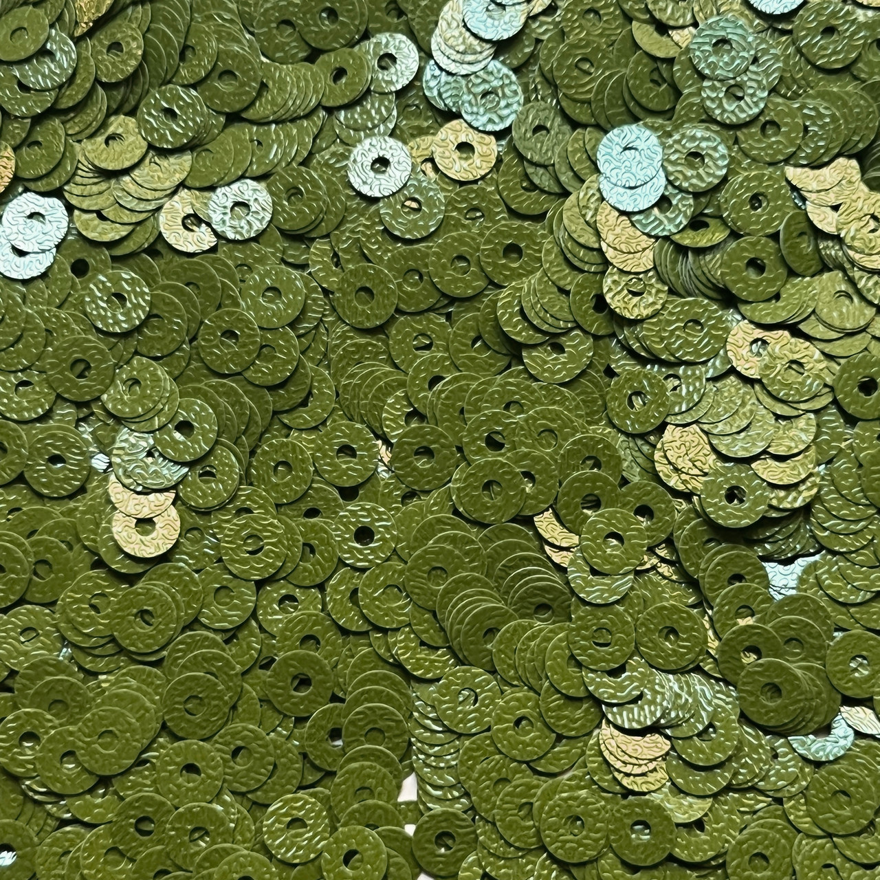 5mm Flat Sequins Olive Green Opaque Embossed Texture Made in USA