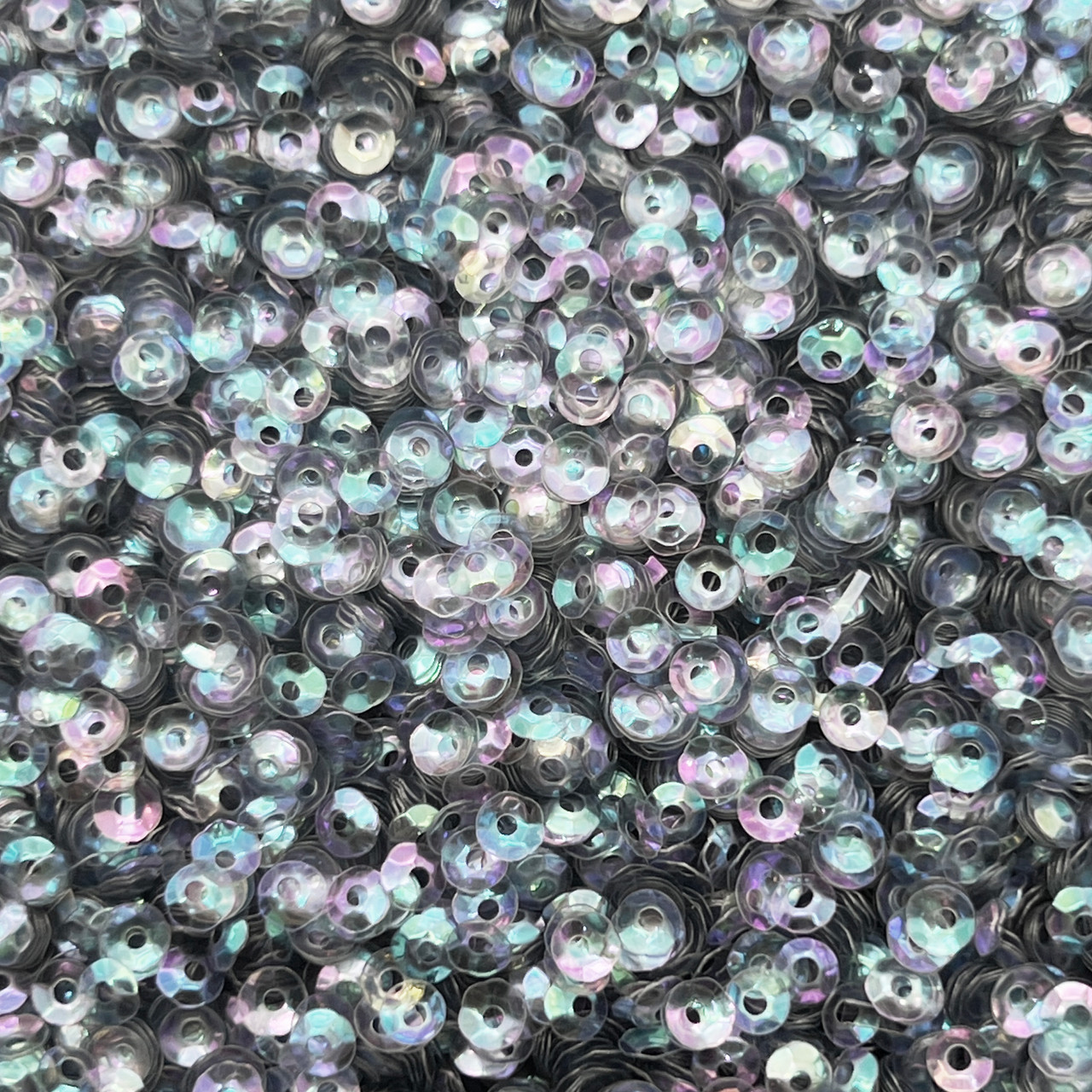 4mm Cup Sequins Gray Crystal Rainbow Iris