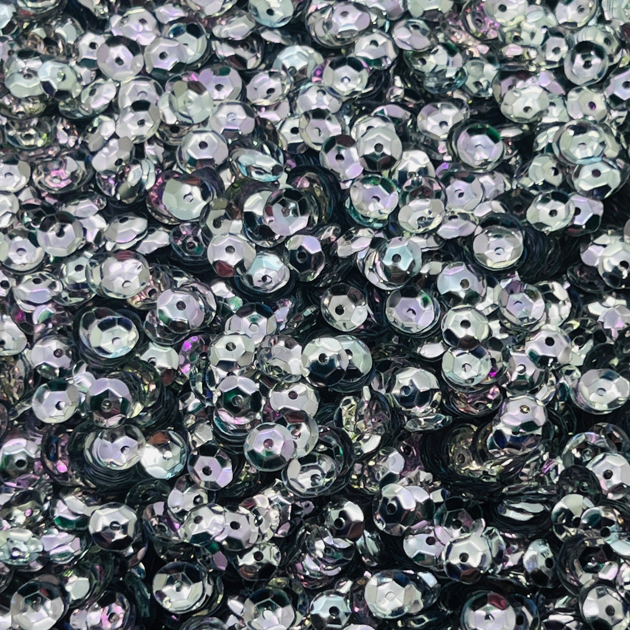 6mm Cup Sequins Silver Metallic Rainbow Iris Shiny
