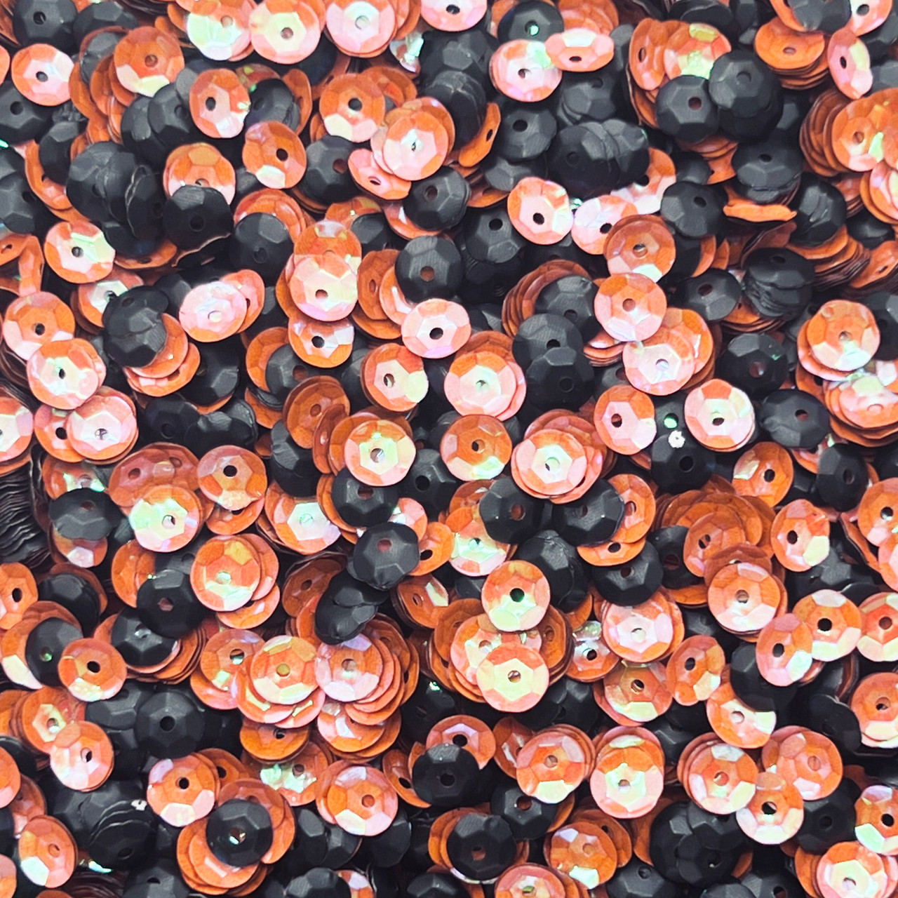 6mm Cup Sequins Black and Orange  Rainbow Iris Matte Duo