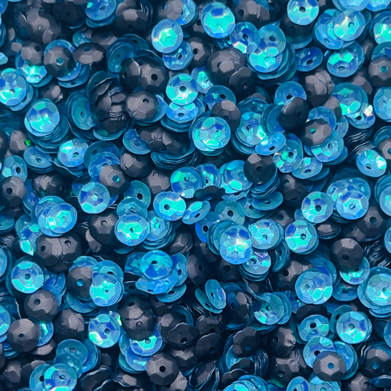 6mm Cup Sequins Black and Periwinkle Blue  Rainbow Iris Matte Duo