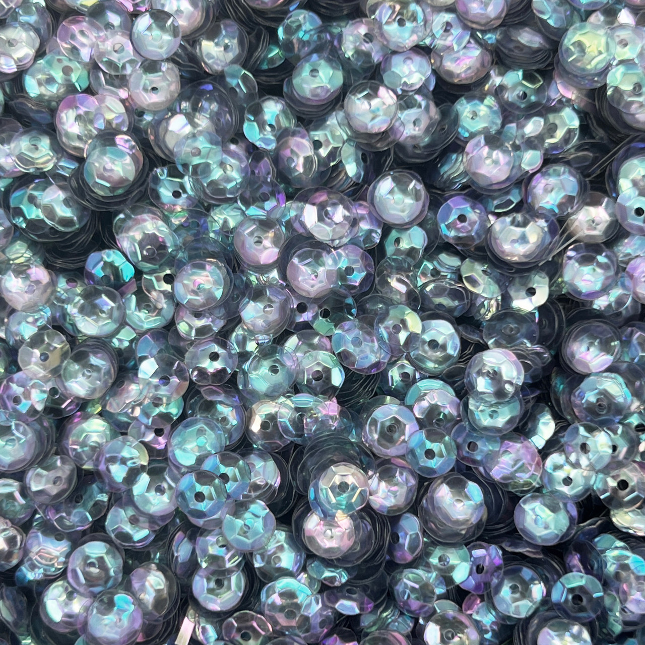 6mm Cup Sequins Gray Crystal Rainbow Iris Made in USA