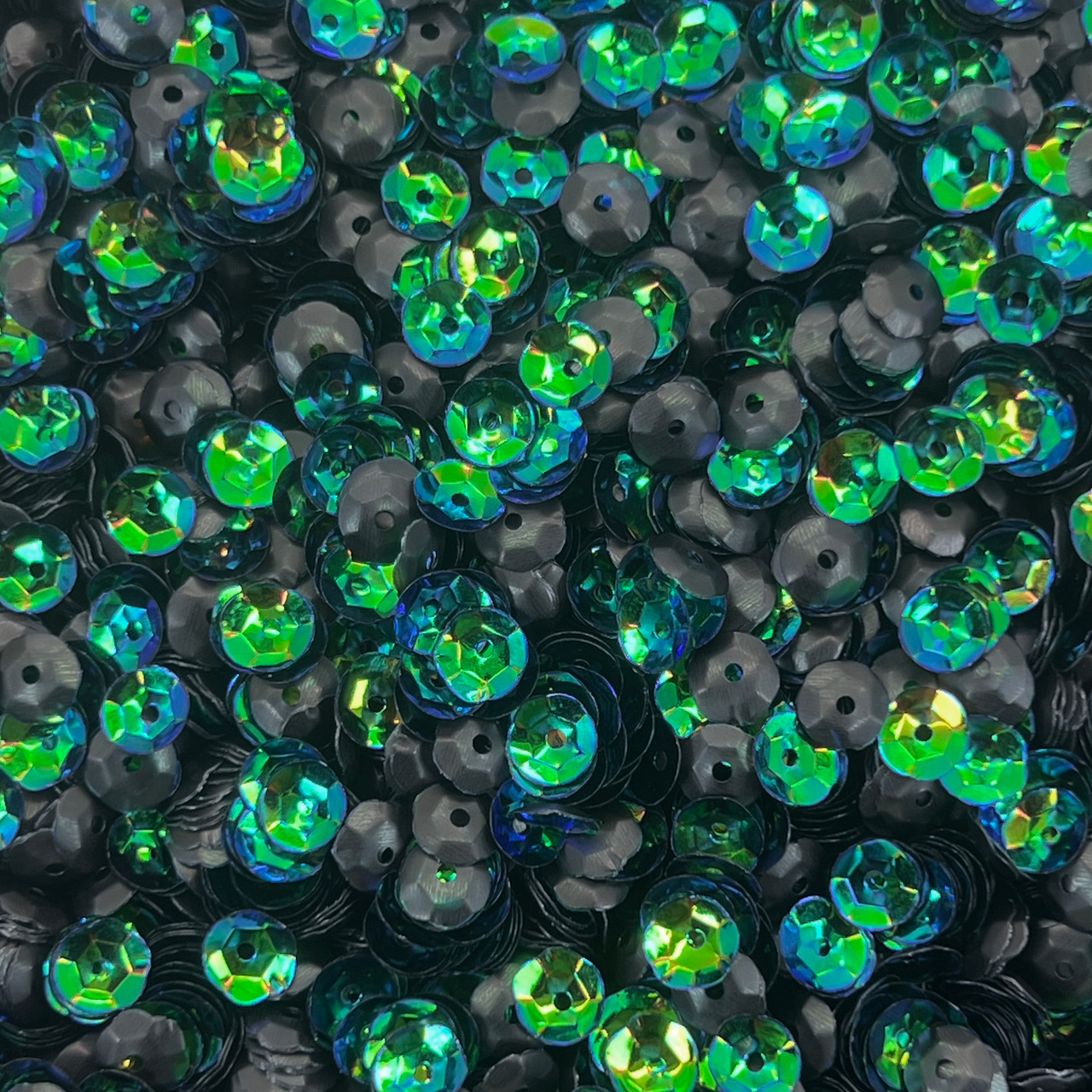 6mm Cup Sequins Deep Green Rainbow Iris Duo Made in USA