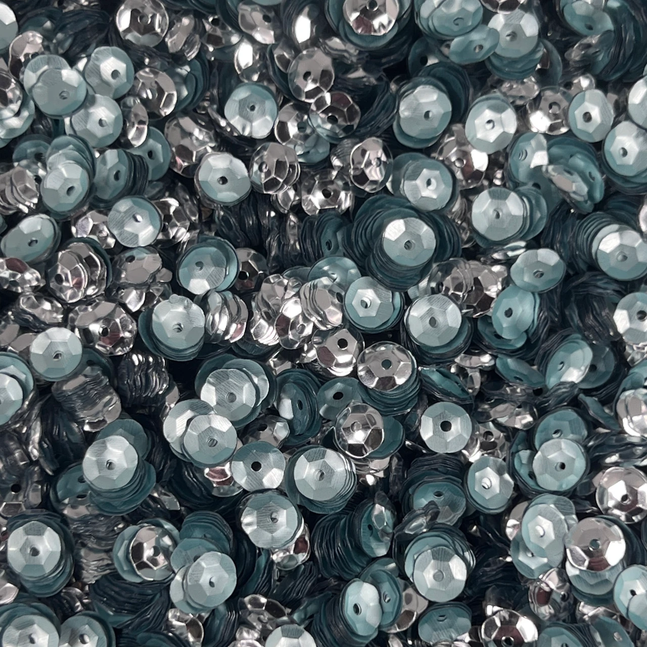 6mm Cup Sequins Seafoam Matte Silver Metallic Matte Metallic Reversible Made in USA