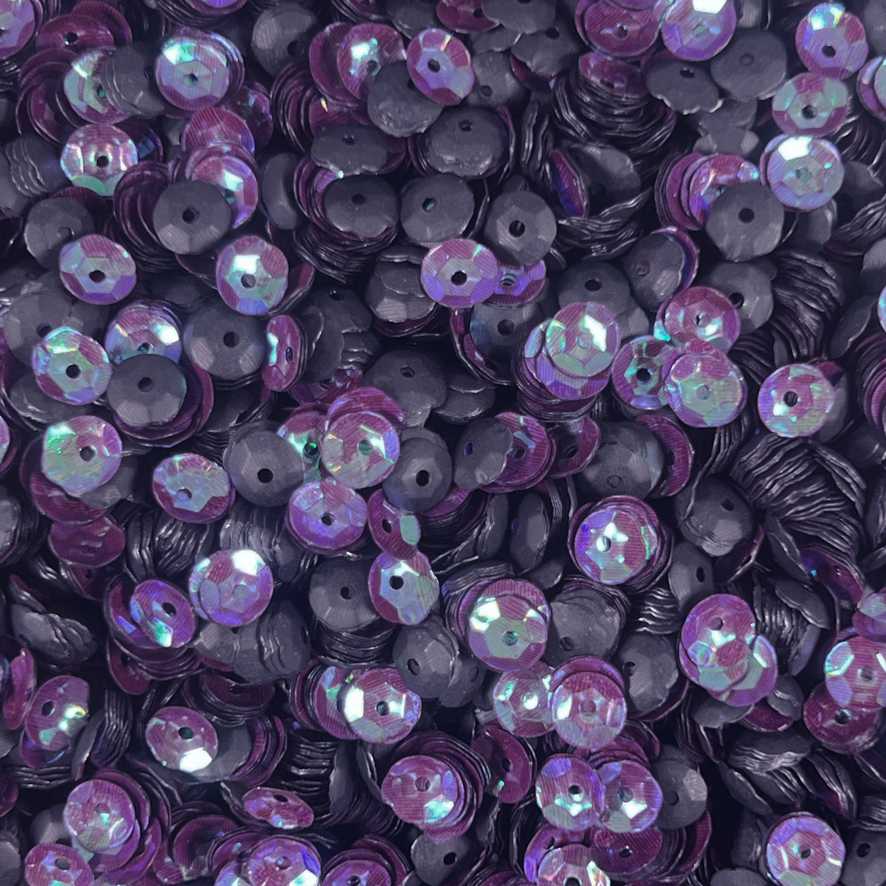6mm Cup Sequins Purple Luster Mattte Black Rainbow Iris / Matte Duo Two Sided Made in USA