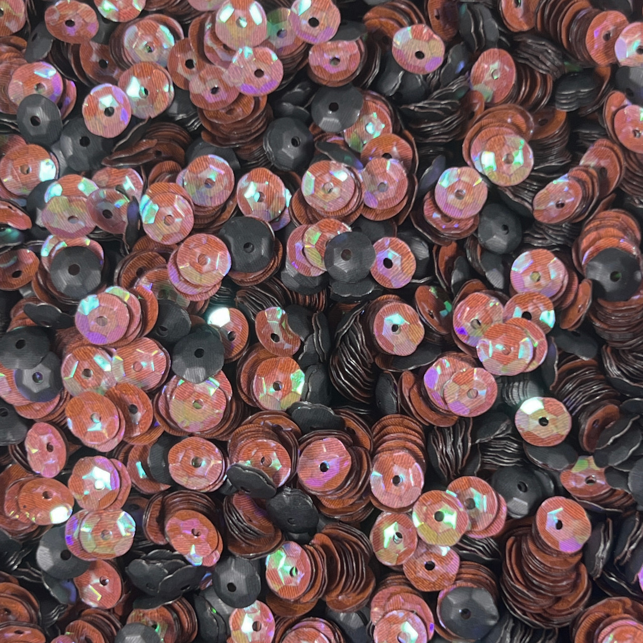 6mm Cup Sequins Dark Coral Luster Mattte Black Rainbow Iris / Matte Duo Two Sided Made in USA
