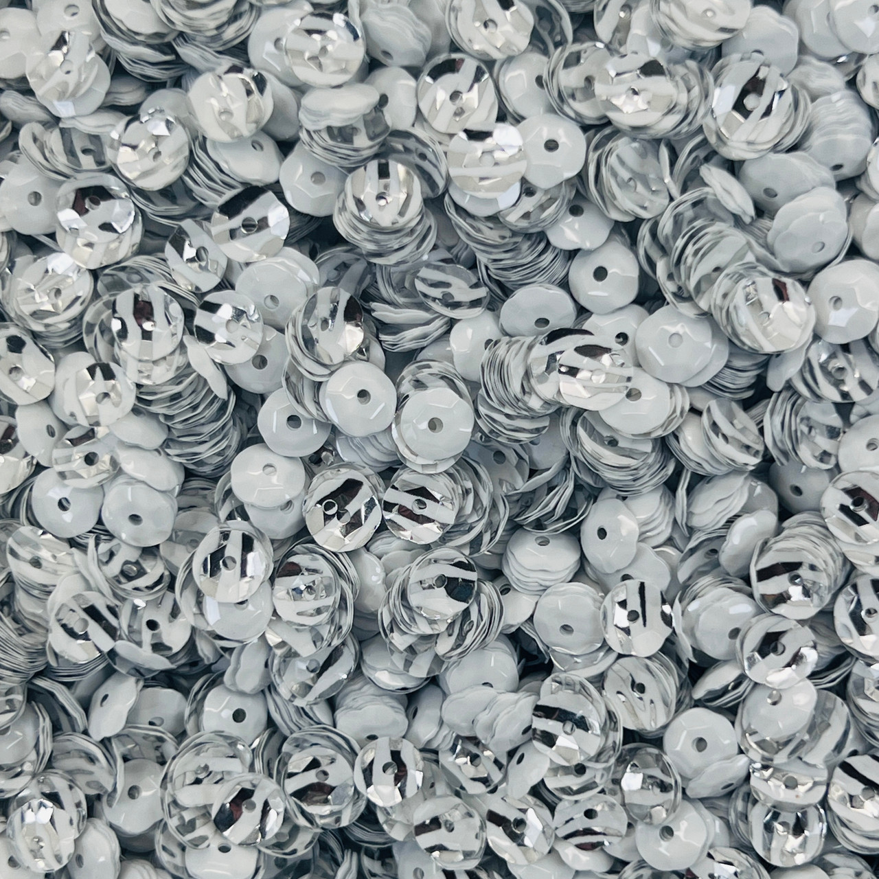 6mm Cup Sequins Silver Tiger Stripes White Opaque Shiny