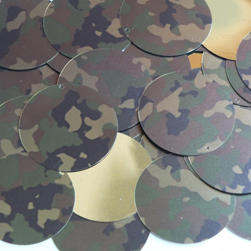 1.5" Sequins Camo Brown Green Camouflage Metallic