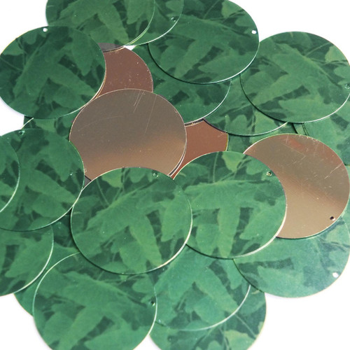 1.5" Sequins Green Burdock Dock Leaf Gold Metallic