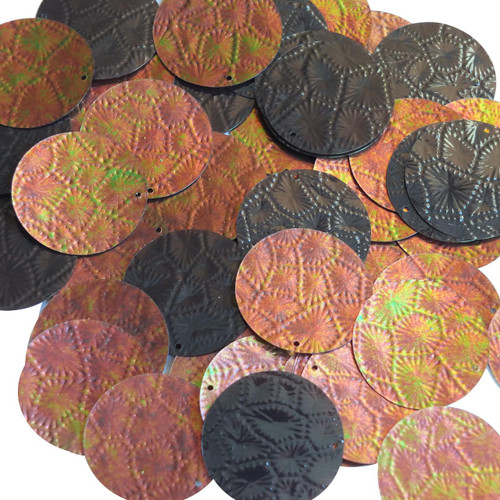 30mm Sequins Leather Brown Gold Bronze Tooled Iris Iridescent