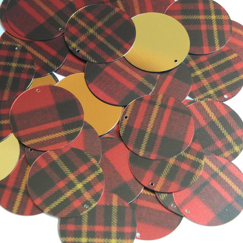 30mm Sequins Tartan Royal Stewart Red Metallic