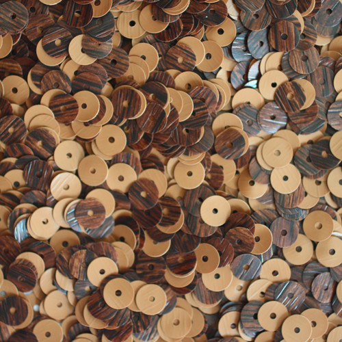 6mm Sequins Wanut Oak Wood Grain Effect Opaque