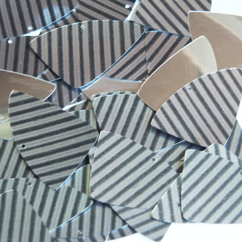 Fishscale Fin Sequin 1.5" Black Gray Corrugated Stripe Metallic