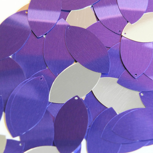 Navette Leaf Sequin 1.5" Purple Silver Metallic