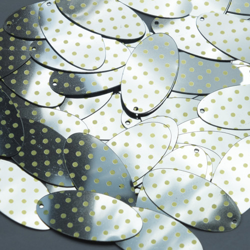 Oval Sequin 1.5" Yellow Polka Dot on Silver Metallic