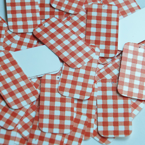 Rectangle Sequin 1.5" Red White Gingham Plaid Checker Pattern Opaque