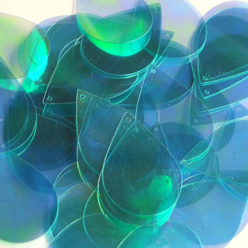 Teardrop Sequin 1.5" Aqua Blue Iridescent Rainbow Crystal Rainbow Iris Iridescent