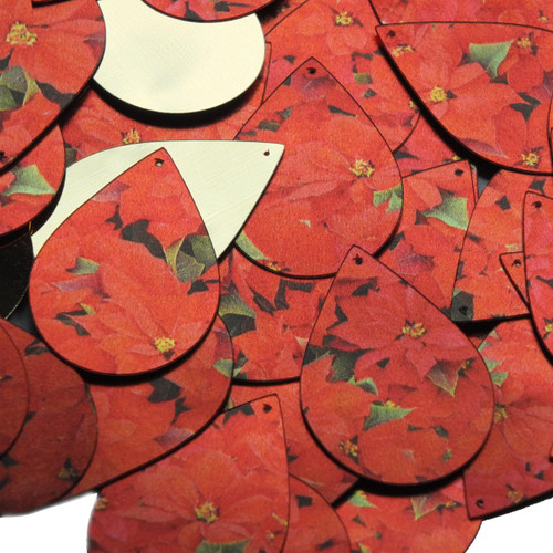 Teardrop Sequin 1.5" Red Poinsettia Flowers Floral Metallic