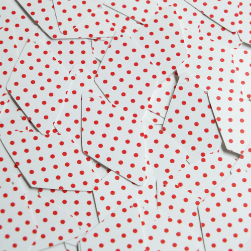 Long Diamond Sequin 1.75" Red Polka Dot on White Opaque