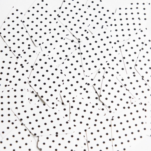 Long Diamond Sequin 1.75" Black Polka Dot on White Opaque