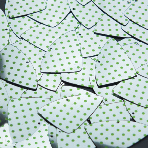 Fishscale Fin Sequin 1.5" Lime Green Polka Dot on Silver Metallic