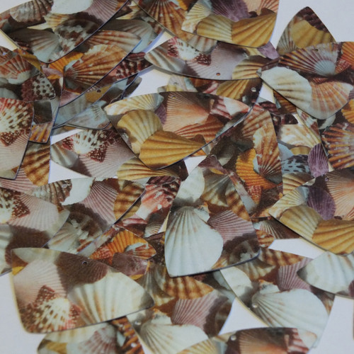Fishscale Fin Sequin 1.5" Brown Pink White Seashell Print Opaque