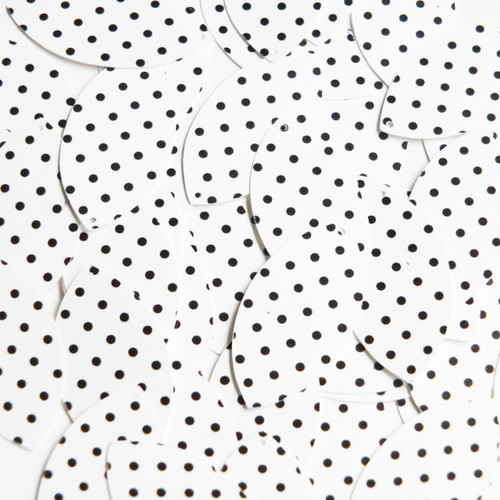 Navette Leaf Sequin 1.5" Black Polka Dot on White Opaque