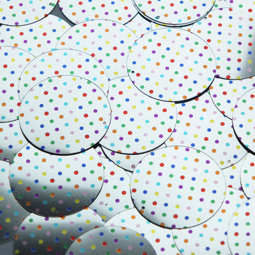 Round Sequin 1.5" Multicolor Polka Dot on Silver Metallic