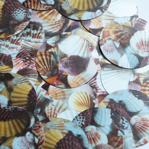 Round Sequin 1.5" Brown Pink White Seashell Print Opaque