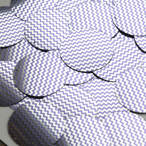 Round Sequin 1.5" Purple Silver Chevron Zig Zag Pattern Metallic