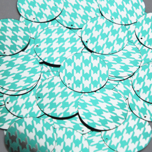 Round Sequin 30mm Teal Silver Houndstooth Pattern Metallic