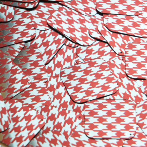 Square Diamond Sequin 1.5" Red Silver Houndstooth Pattern Metallic