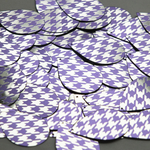 Teardrop Sequin 1.5" Purple Silver Houndstooth Pattern Metallic