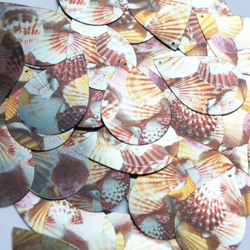 Teardrop Sequin 1.5" Scallop Seashell Print Metallic