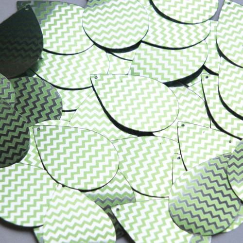 Teardrop Sequin 1.5" Lime Green Silver Chevron Zig Zag Pattern Metallic