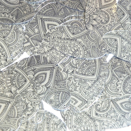 Oval Sequins 1.5" Mehndi Pattern Black Silver Metallic