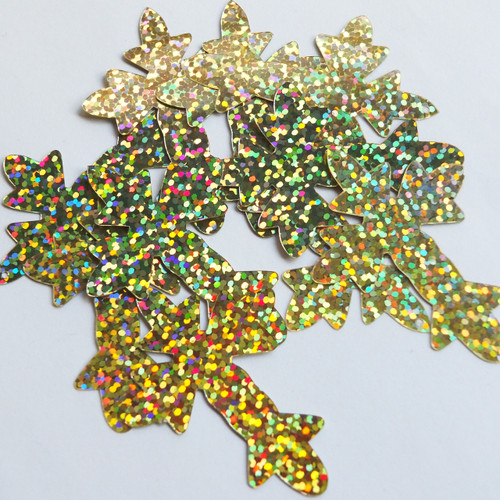 Fleurie Cross Sequins 2" Gold Hologram Glitter Sparkle Metallic