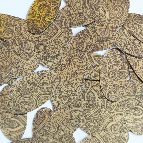 Oval Sequins 1.5" Mehndi Pattern Black Gold Metallic