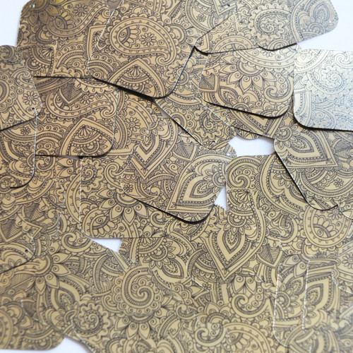 Square Diamond Sequins 1.5" Mehndi Pattern Black Gold Metallic