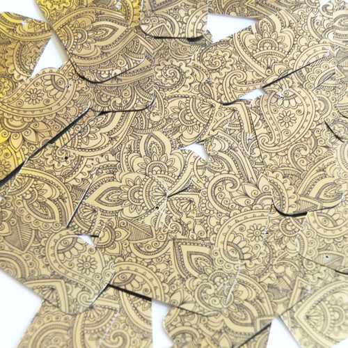 Rectangle Sequins 1.5" Mehndi Pattern Black Gold Metallic