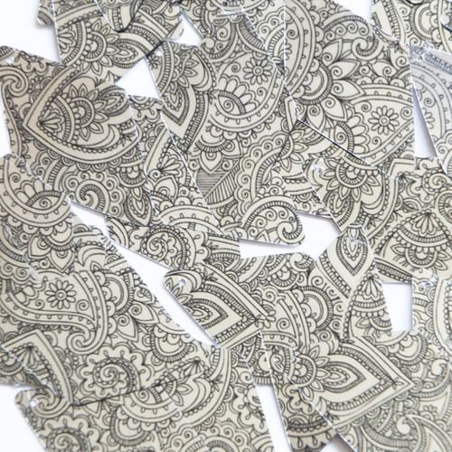 Long Diamond Sequins 1.75" Mehndi Pattern Black Silver Metallic