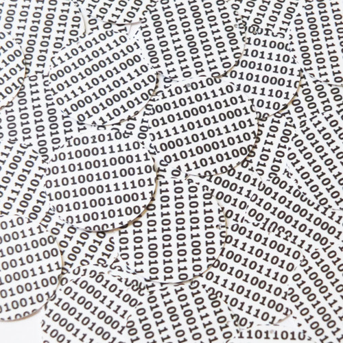 Round Sequins 30mm Black White Binary Tech Code Print Out Opaque