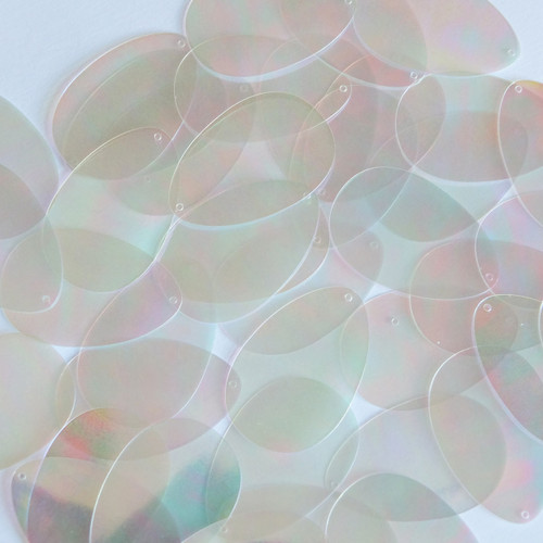 Oval Egg Sequins 1.5" Clear Crystal Iris Luminescent